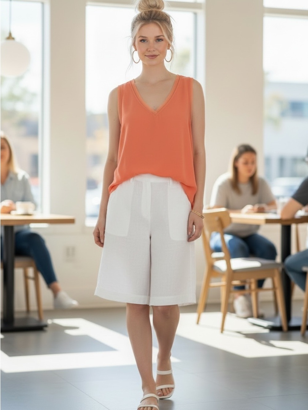 Halogen Orange V-Neck Sleeveless Tank Top